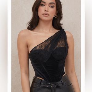 House of CB Issa Velvet Lace Corset, Black, Small